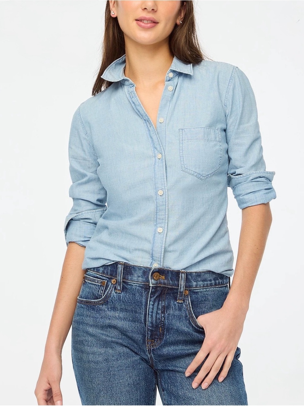 J. Crew Factory | Blue Chambray Perfect Fit Button Down Shirt, S